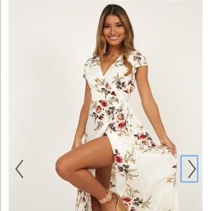 Off-white floral wrap around maxi dress
